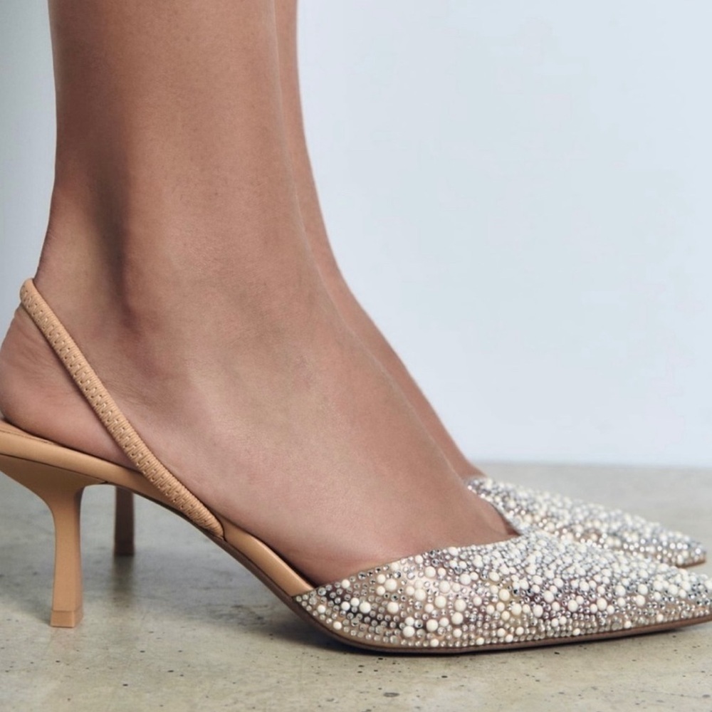 Chic Pearl Embellished Slingback Heels